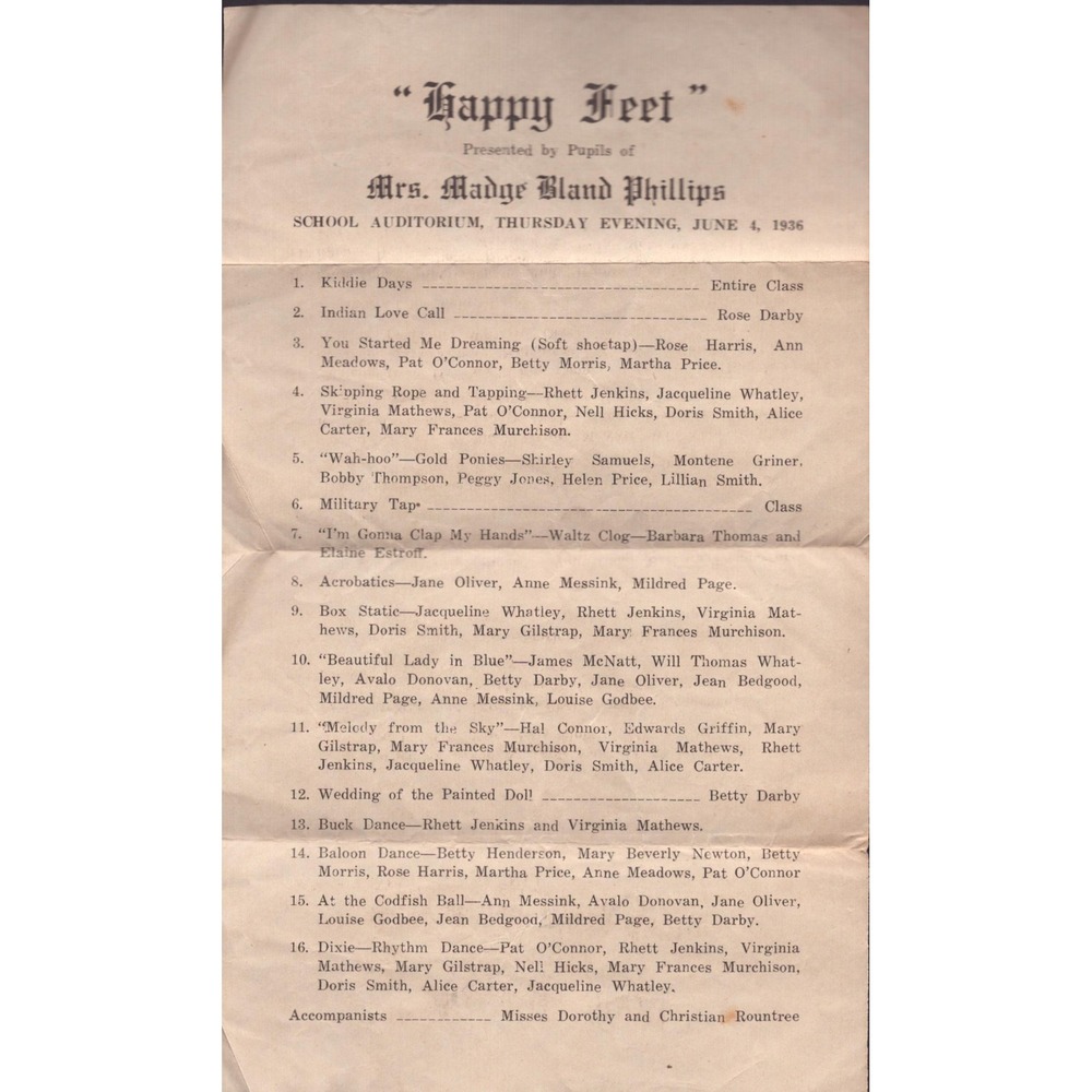 Vintage 1936 Happy Feet Dance Recital Program Madge Bland Phillips Ephemera - Picture 1 of 2